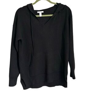 DAILY RITUAL black long sleeve knit top V-neck hoodie size MEDIUM front pouch